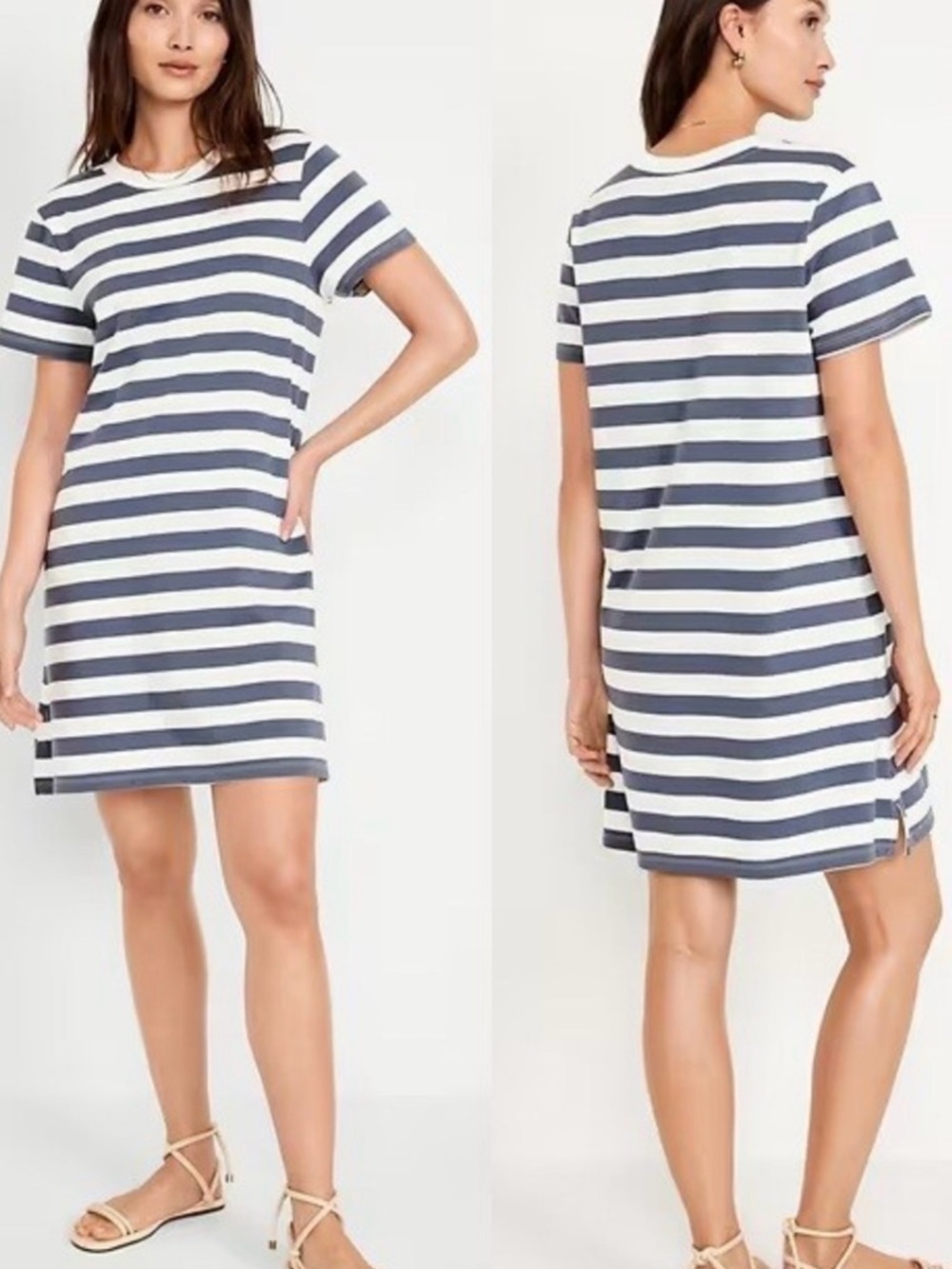 Old Navy Grey & White Striped T-Shirt Mini Dress
